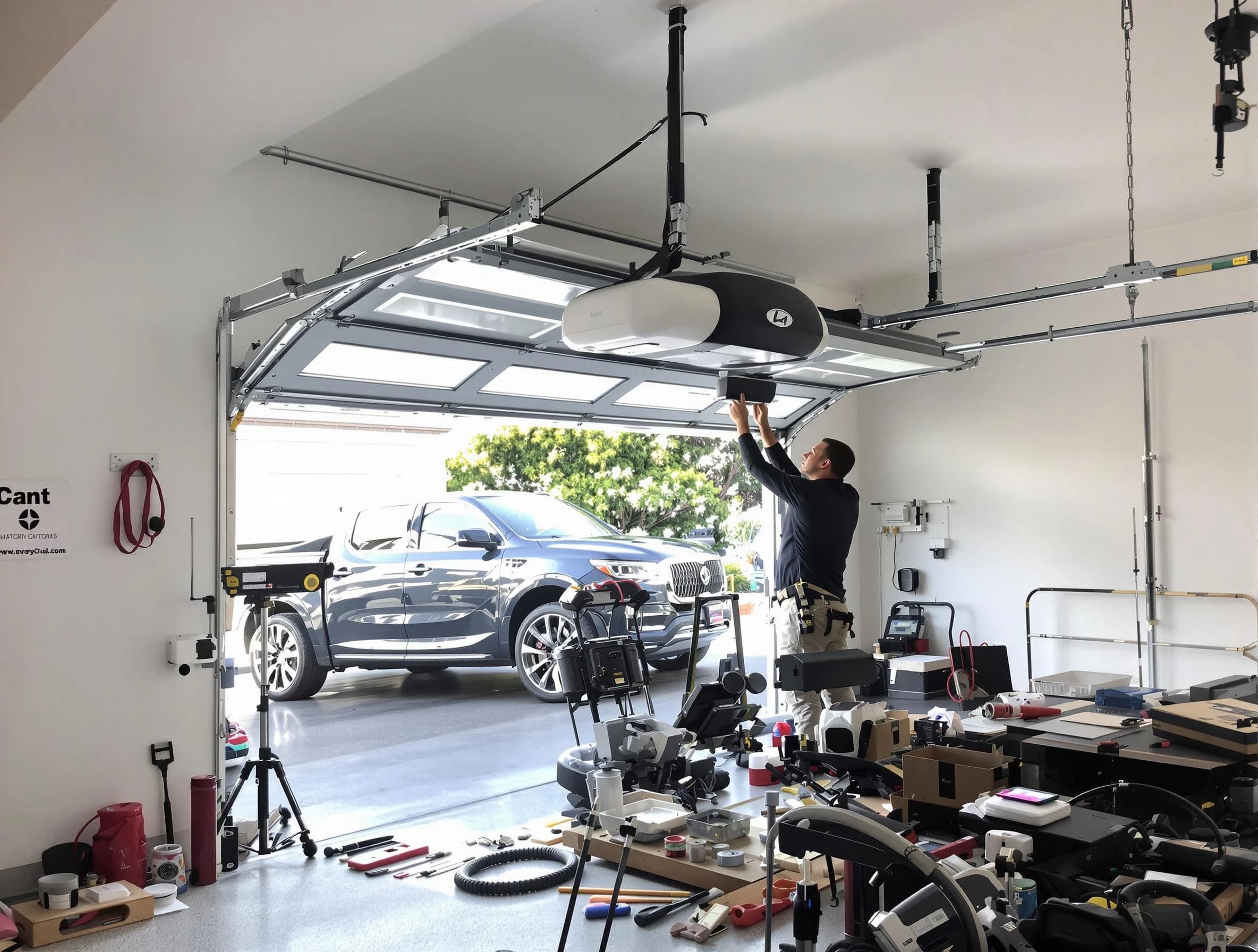 Goodyear Garage Door Repair specialist installing smart garage door opener system in Goodyear home