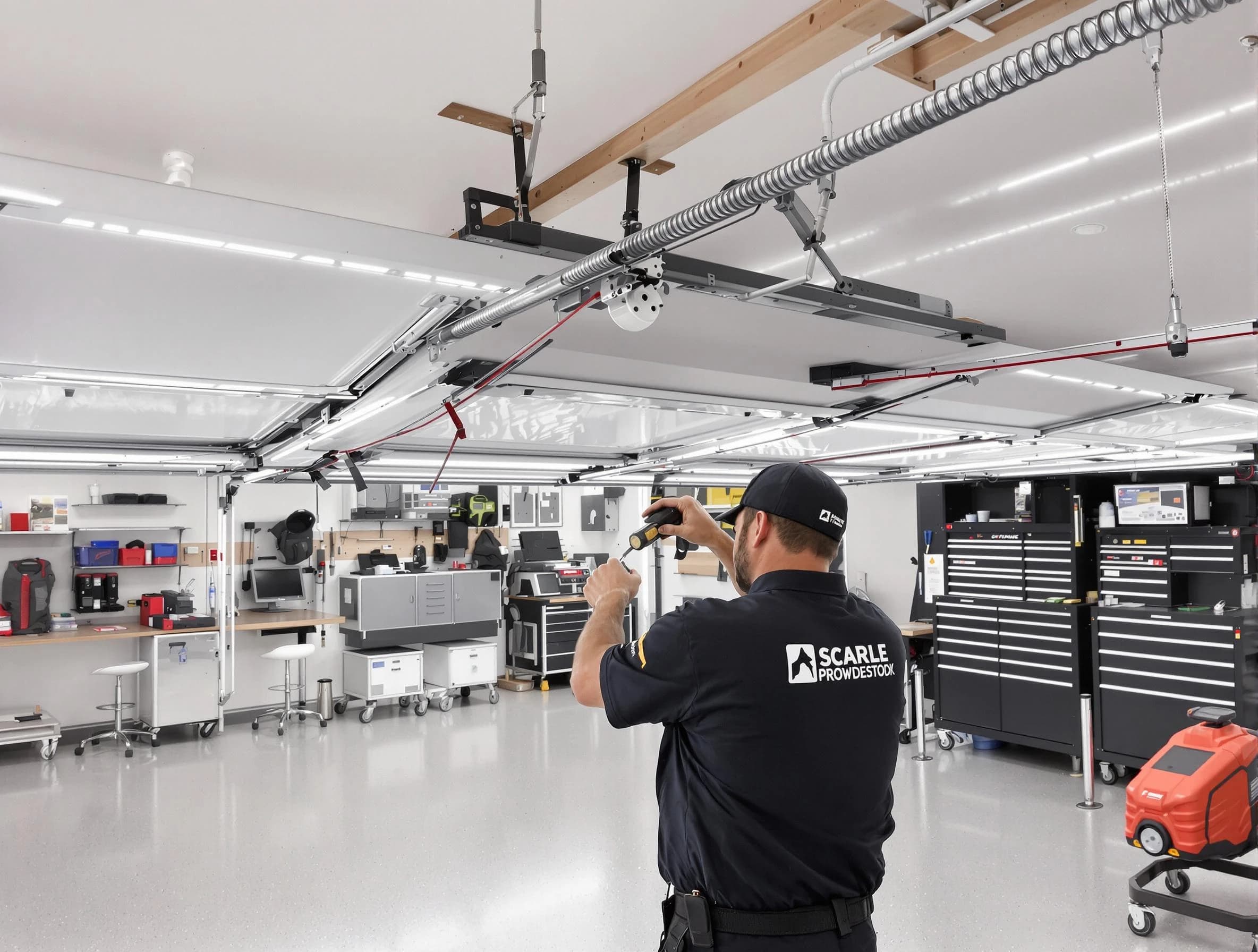 Goodyear Garage Door Repair technician repairing overhead garage door in Goodyear