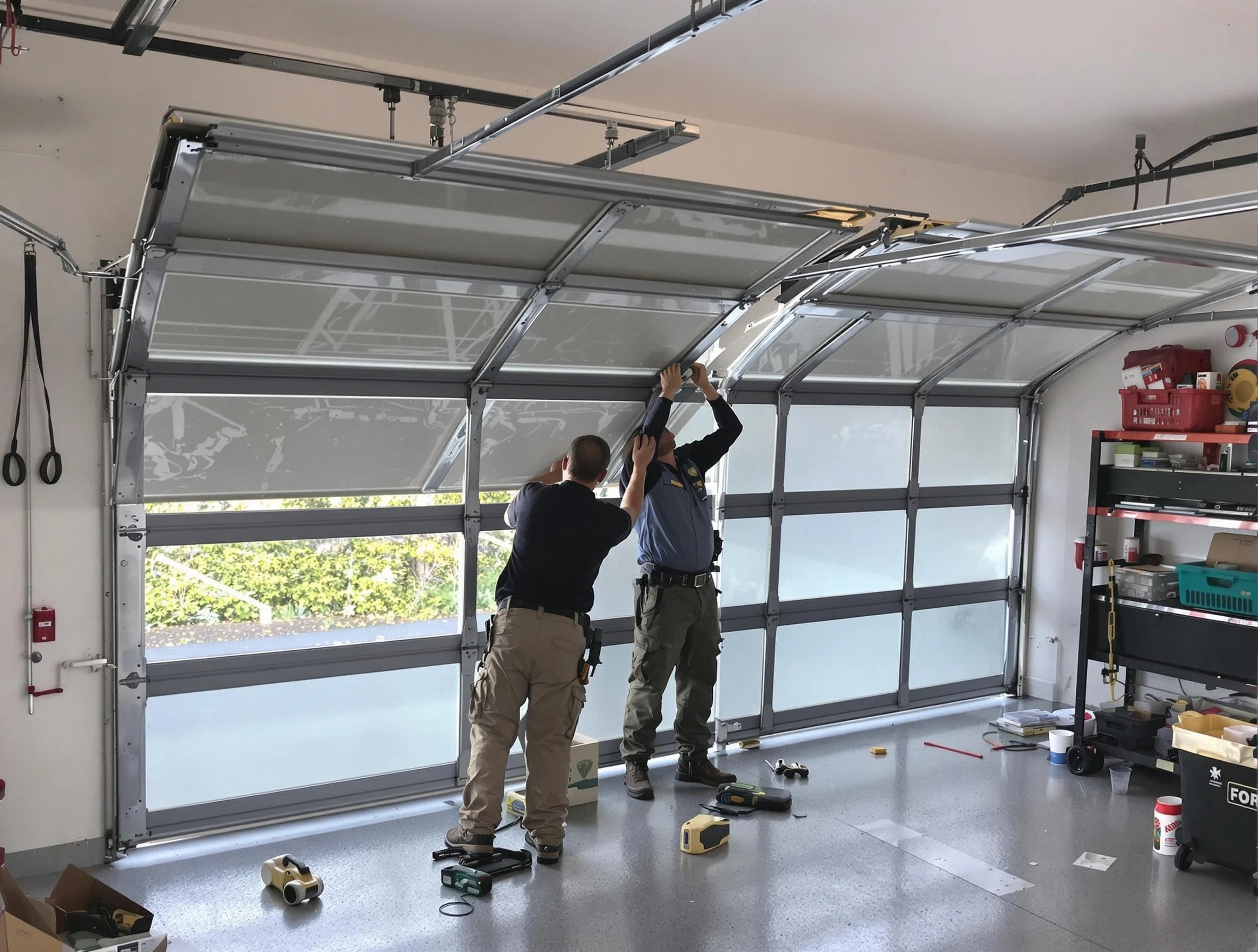 Goodyear Garage Door Repair expert performing precise panel replacement on Goodyear garage door